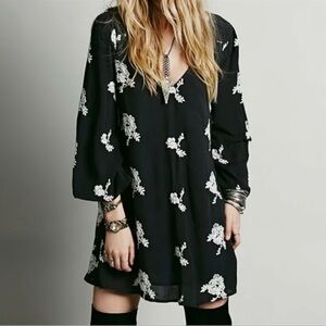 Free People Emma Floral Embroidered Black Mini Dress